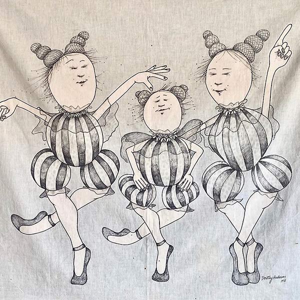 Three Dancers - Pen drawing on cotton - 34″ x 39″ - 1978